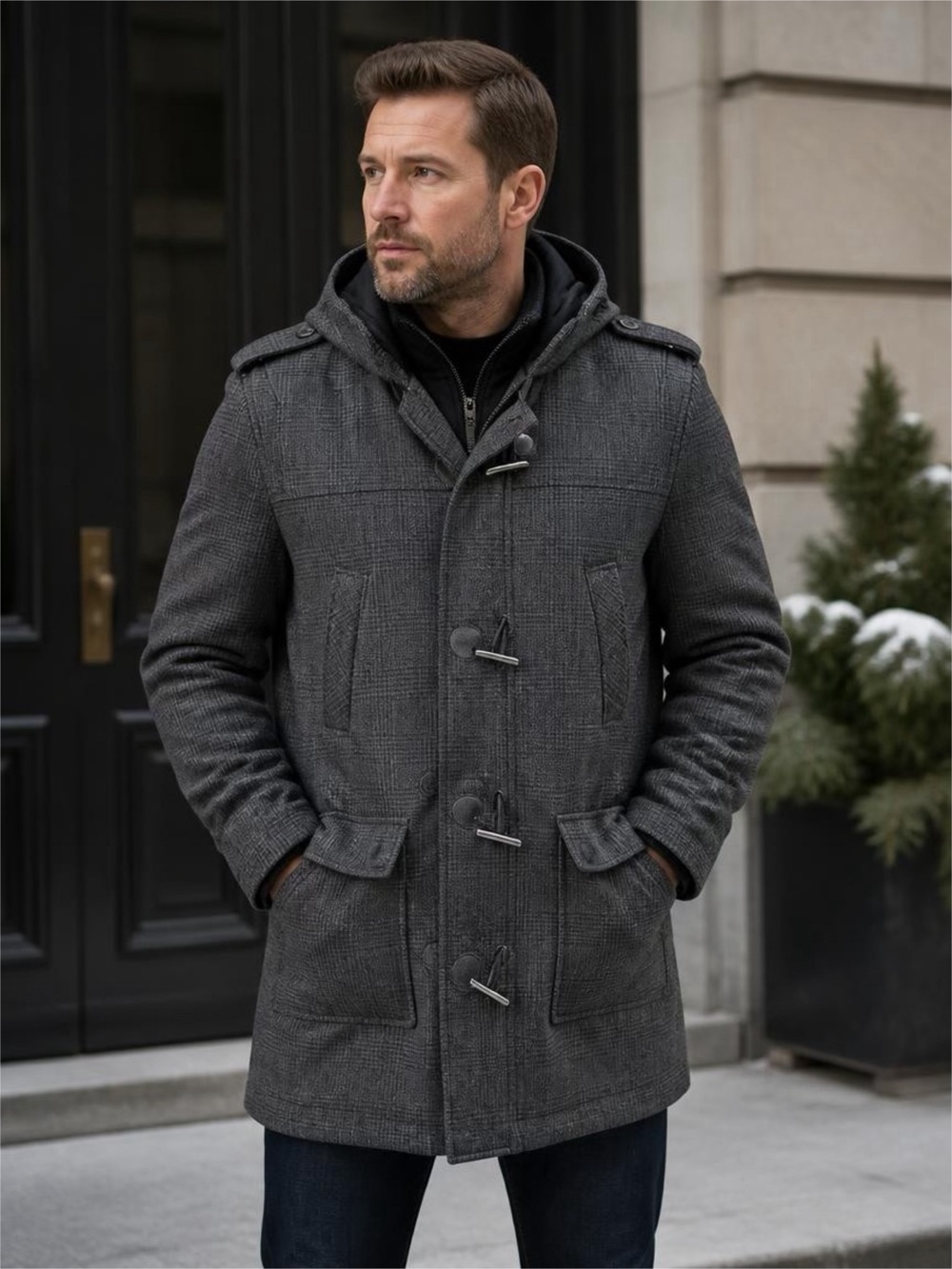 Guess Men's Dark Charcoal Toggle Pea Coat XXL GUESS